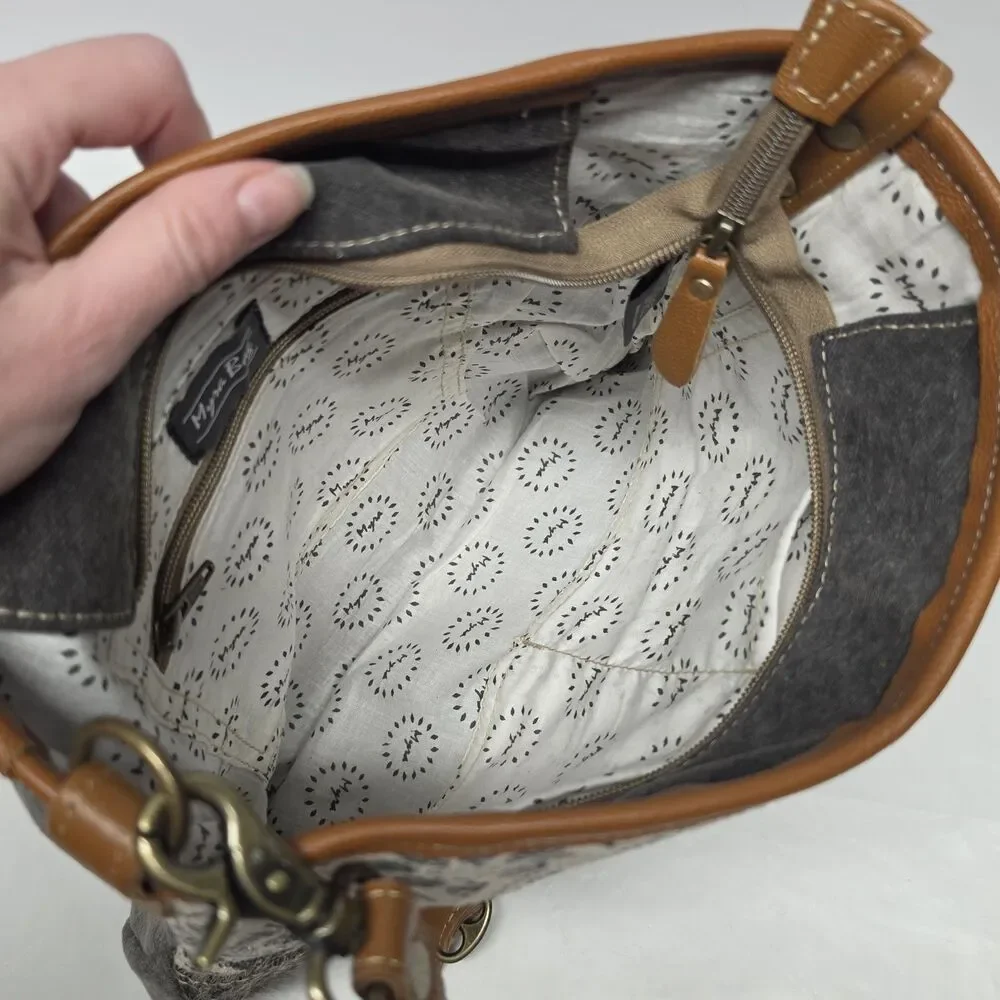 MYRA Bag Tapestry Cotton Calf Hair Tooled Leather Distressed Crossbody Western